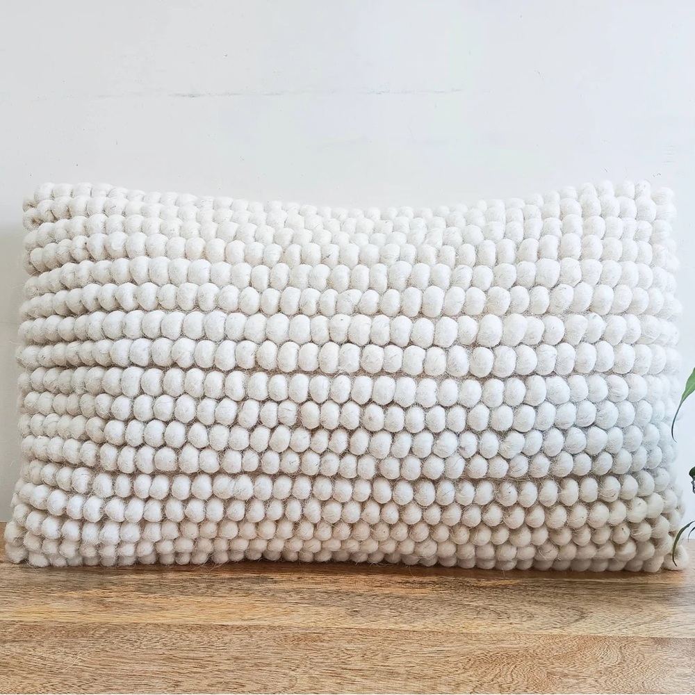 Natural Wool Lumbar Cushion Cover 20" x 12" × 1 - Ivory